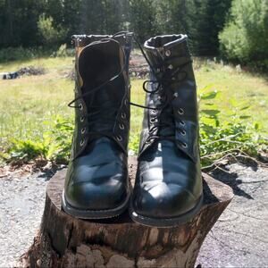 Vintage Black Leather Justin Style Riding Boots